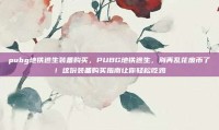 pubg地铁逃生装备购买，PUBG地铁逃生，别再乱花废币了！这份装备购买指南让你轻松吃鸡
