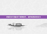 掌握DNF技能补丁使用技巧，提升你的游戏实力