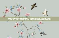 掌握飞车高手辅助技巧，让你在赛道上驰骋无阻！