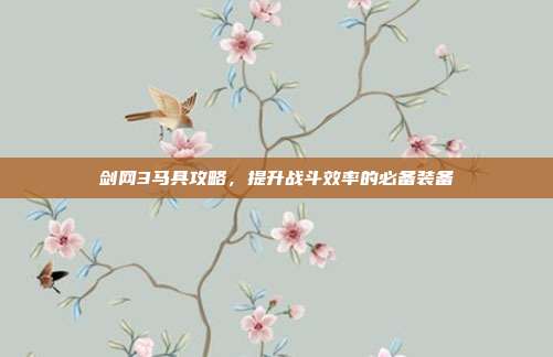 剑网3马具攻略,提升战斗效率的必备装备