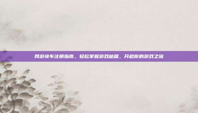 网游快车注册指南，轻松掌握游戏秘籍，开启你的游戏之旅
