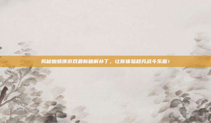 揭秘蜘蛛侠游戏最新破解补丁，让你体验超凡战斗乐趣！