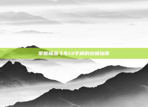 掌握极品飞车13手柄的终极指南