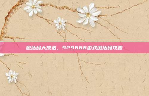激活码大放送,929666游戏激活码攻略