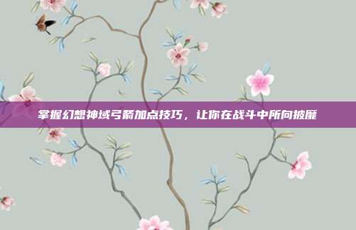 掌握幻想神域弓箭加点技巧,让你在战斗中所向披靡
