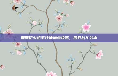 鹿鼎记火枪手技能加点攻略,提升战斗效率