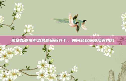 揭秘蜘蛛侠游戏最新破解补丁,如何轻松解锁所有内容