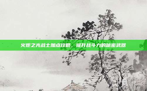 火炬之光战士加点攻略,提升战斗力的秘密武器