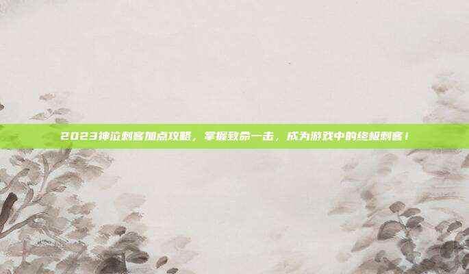 2023神泣刺客加点攻略,掌握致命一击,成为游戏中的终极刺客!