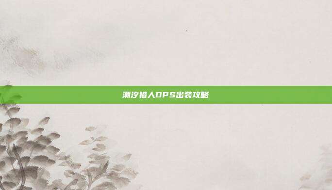 潮汐猎人DPS出装攻略