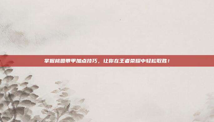掌握桃园带甲加点技巧,让你在王者荣耀中轻松取胜!