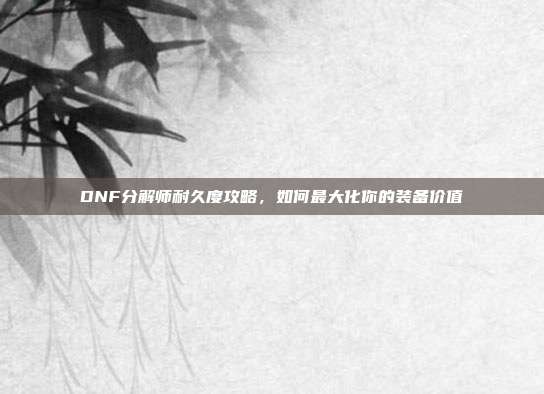 DNF分解师耐久度攻略,如何最大化你的装备价值