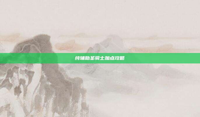 纯辅助圣骑士加点攻略