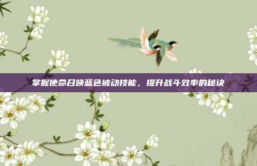 掌握使命召唤蓝色被动技能,提升战斗效率的秘诀