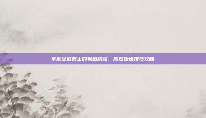 掌握惩戒骑士的输出精髓,高效输出技巧攻略