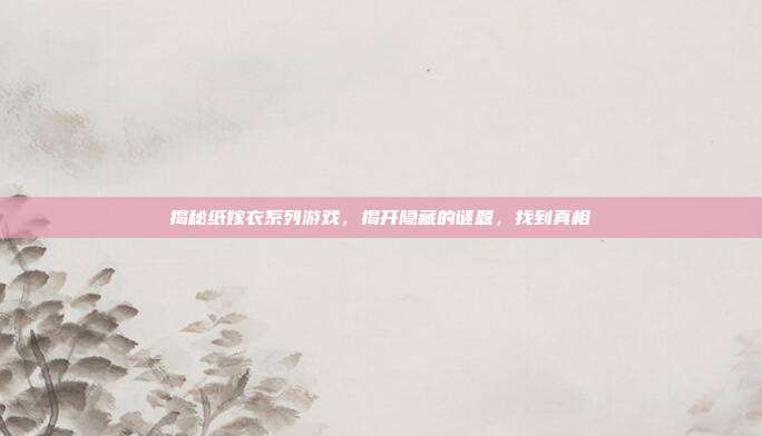 揭秘纸嫁衣系列游戏,揭开隐藏的谜题,找到真相