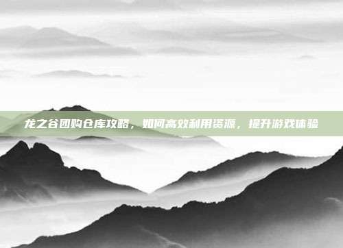 龙之谷团购仓库攻略,如何高效利用资源,提升游戏体验