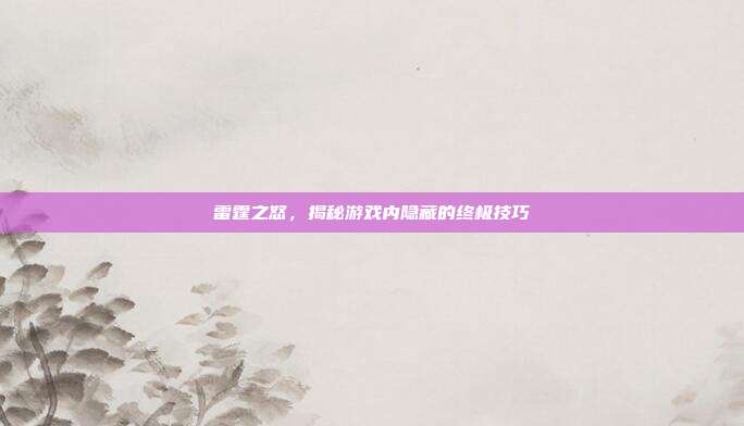 雷霆之怒,揭秘游戏内隐藏的终极技巧