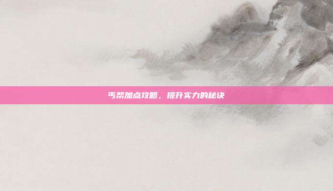 丐帮加点攻略,提升实力的秘诀