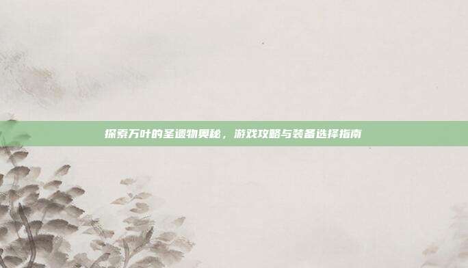 探索万叶的圣遗物奥秘,游戏攻略与装备选择指南