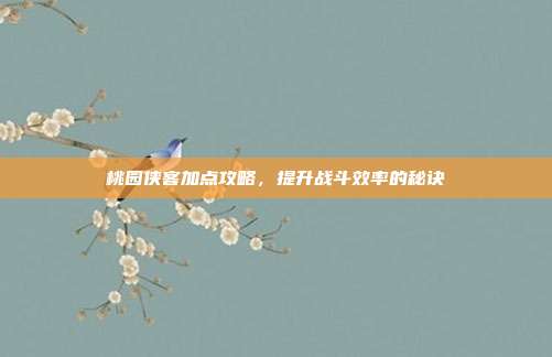 桃园侠客加点攻略,提升战斗效率的秘诀