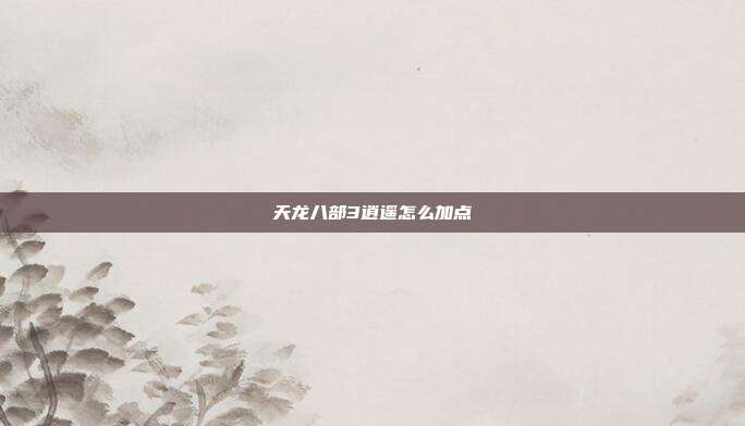 天龙八部3逍遥怎么加点