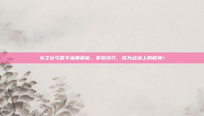 龙之谷弓箭手深度解析,掌握技巧,成为战场上的箭神!