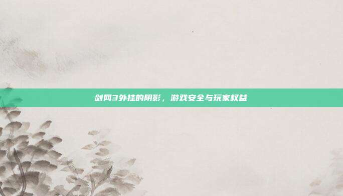 剑网3外挂的阴影,游戏安全与玩家权益