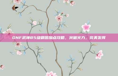 DNF武神85级刷图加点攻略,突破火力,完美发挥