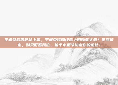 王者荣耀周经验上限，王者荣耀周经验上限暗藏玄机？资深玩家，别只盯着段位，这个小细节决定你的前途！