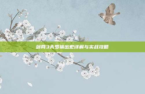 剑网3天罗输出宏详解与实战攻略