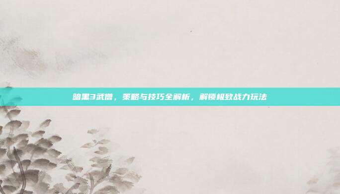 暗黑3武僧,策略与技巧全解析,解锁极致战力玩法