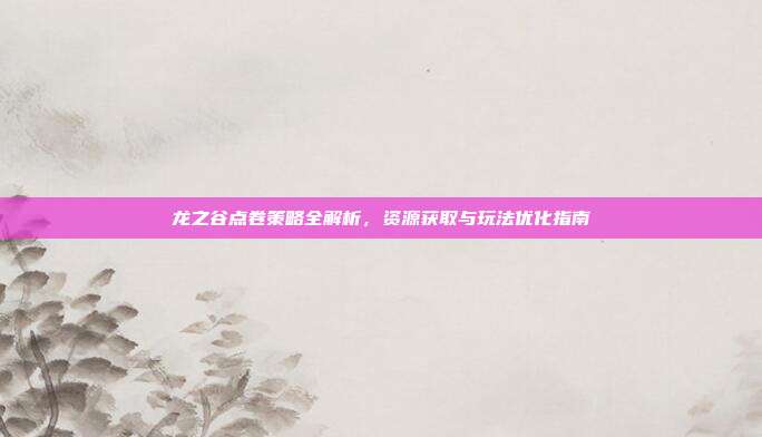 龙之谷点卷策略全解析，资源获取与玩法优化指南