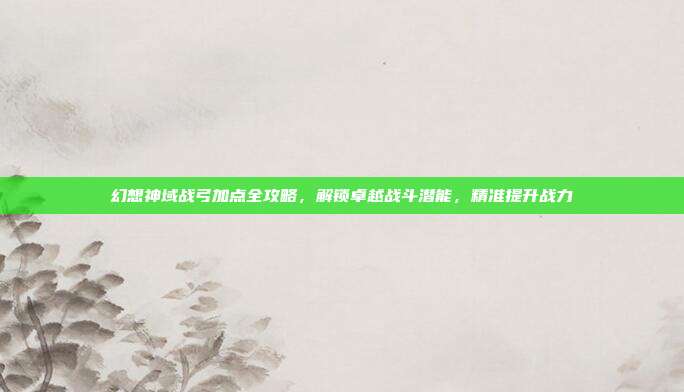 幻想神域战弓加点全攻略，解锁卓越战斗潜能，精准提升战力