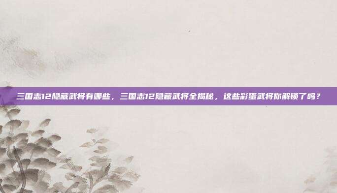 三国志12隐藏武将有哪些，三国志12隐藏武将全揭秘，这些彩蛋武将你解锁了吗？