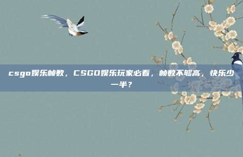 csgo娱乐帧数，CSGO娱乐玩家必看，帧数不够高，快乐少一半？