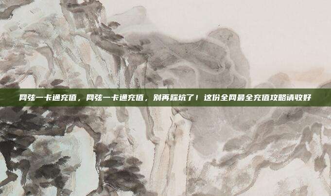 网弦一卡通充值，网弦一卡通充值，别再踩坑了！这份全网最全充值攻略请收好