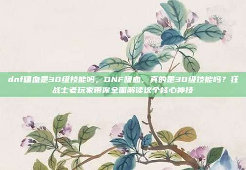 dnf嗜血是30级技能吗，DNF嗜血，真的是30级技能吗？狂战士老玩家带你全面解读这个核心神技