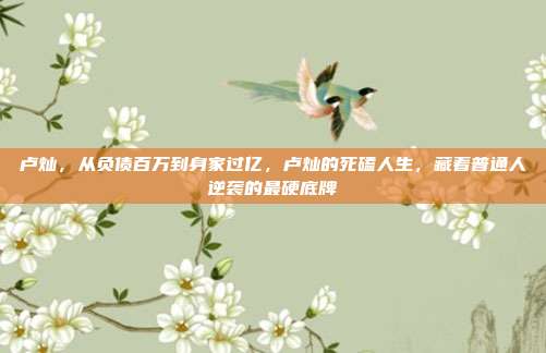 卢灿,从负债百万到身家过亿,卢灿的死磕人生,藏着普通人逆袭的最硬底牌