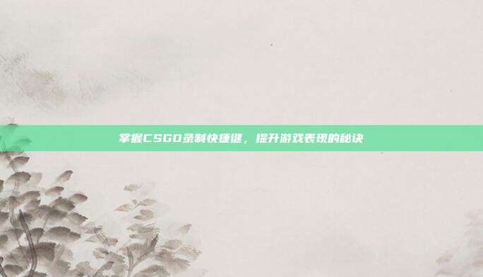 掌握CSGO录制快捷键，提升游戏表现的秘诀