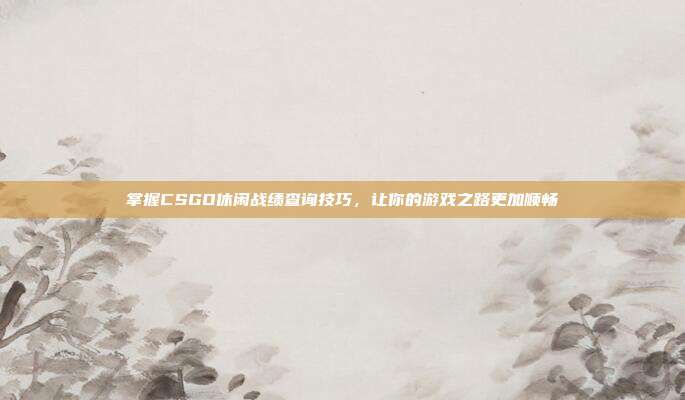 掌握CSGO休闲战绩查询技巧，让你的游戏之路更加顺畅