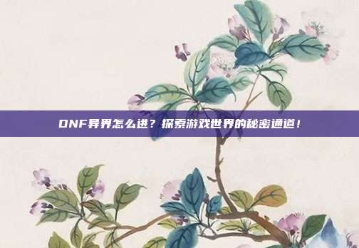 DNF异界怎么进？探索游戏世界的秘密通道！