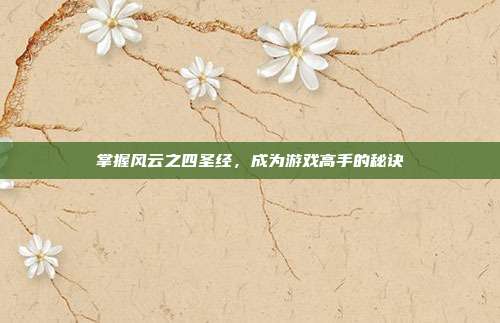 掌握风云之四圣经,成为游戏高手的秘诀