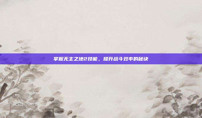 掌握无主之地2技能,提升战斗效率的秘诀