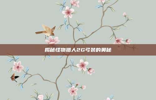 揭秘怪物猎人2G弓装的奥秘