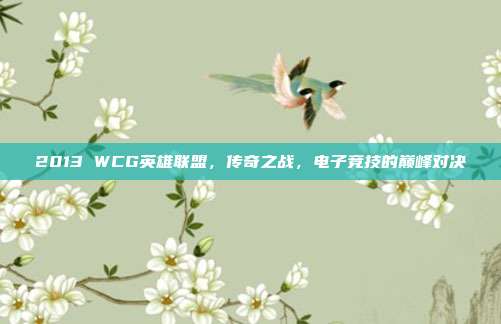 2013 WCG英雄联盟，传奇之战，电子竞技的巅峰对决