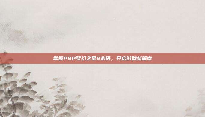掌握PSP梦幻之星2密码，开启游戏新篇章