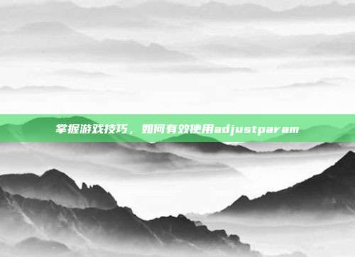 掌握游戏技巧，如何有效使用adjustparam